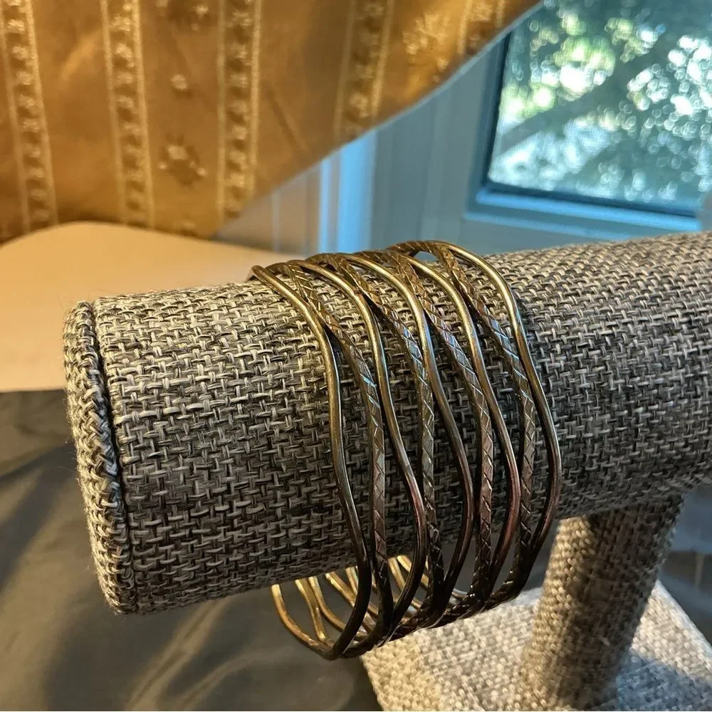 Silvertone Wide Wavy Bangle Bracelets